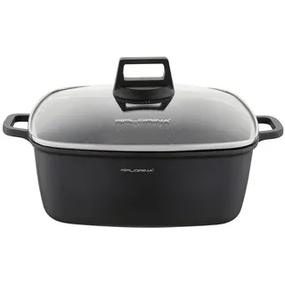 FLORINA Topf aus Aluminium (5,8 l) | T x B x H: 28 x 28 x 11 cm | Kochtopf mit Glasdeckel - Antihaftbeschichtet | Topf Induktion - Rechteckig | Ideal für Induktionsherd, Gasherd und Elektroherd