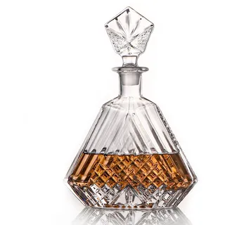 Glaskaraffe mit luftdichtem geometrischem Verschluss - Whiskey Dekanter für Wein, Bourbon, Brandy, Likör, Saft, Wasser, Mundspülung, italienisches bleifreies Glas (650 ml)