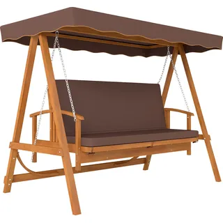 Outsunny 2 in 1 Hollywoodschaukel mit Liegefunktion, 3-Sitzer Gartenschaukel - Braun