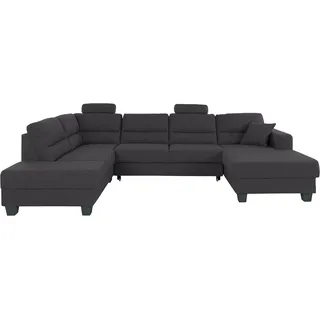 TRENDMANUFAKTUR Wohnlandschaft »Chamber, U-Form« inklusive zwei Kopfstützen, wahlweise mit Bettfunktion, schwarz