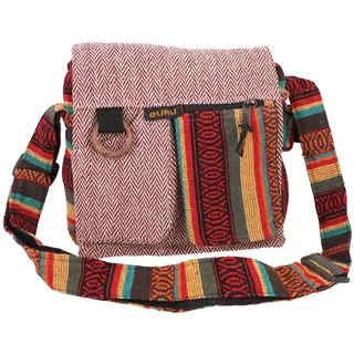 GURU SHOP Boho Schultertasche, Hippie Tasche, Vintage Umhängetasche - Rot/bunt, Unisex - Erwachsene, 25x25x7 cm
