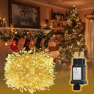SALCAR 5m 200er LED Cluster Lichterkette aus Kupferdraht, Wasserdicht Weihnachtslichterkette mit 8 Modi, Timer und Memory, für Außen Innen Garten Weihnachtsbaum Hochzeit, Warmweiß