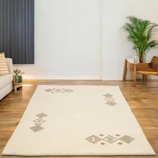 Wollteppich THEKO "Taza Royal 609" Gr. 33, beige (natur weiß), B:140cm H:28mm L:200cm, Wolle, Teppiche, Wollteppich, echter Berber Teppich aus Marokko, reine Wolle, handgeknüpft