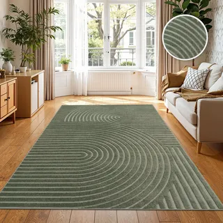 Outdoor Teppich Wetterfest Balkon Wohnzimmer Skandi Boho Einfarbig Regenbogen Grau Grün Grösse 200x290 cm - Grün