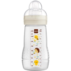 Bild Easy Active Trinkflasche (270 ml), Baby Trinkflasche inklusive MAM Sauger Größe 1 aus SkinSoft Silikon, Milchflasche mit ergonomischer Form, 0+ Monate, Biene/Igel