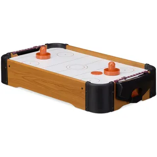 Relaxdays Airhockey Tischspiel, Tischairhockey mit Gebläse, Holz-Optik, inklusive Zubehör, B x T: 56 x 31 cm, braun