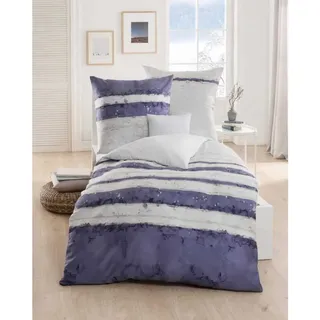 Kaeppel Mako Satin Bettwäsche Gestreift Aquarello Marine 155x220 cm + 80x80 cm - Marine