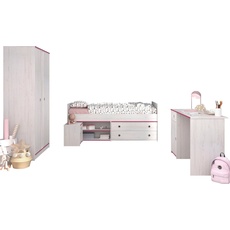 Bild von Jugendzimmer-Set »Smoozy«, (4 St., Stauraumbett,Nachttisch, Kleiderschrank und Schreibtisch), weiß
