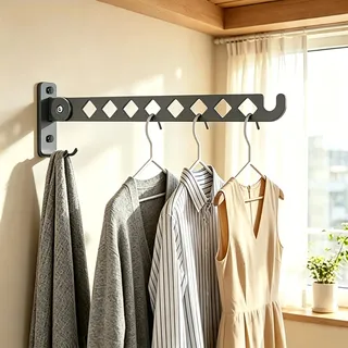 Jinfanshurich Kleiderhaken Klappbar, Kleiderhaken Wand 20kg Tragkraft mit 8 Löchern, Garderobenhaken Klappbar für Waschküche Schlafzimmer Badezimmer (Schwarz)