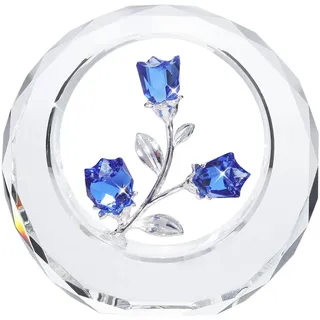 LONGWIN Kristall-Tulpen Blumenfiguren mit einem äußeren runden Ring, Glas-Frühlingsstrauß Sammelfiguren Heimdekoration Briefbeschwerer Ornamente (Kobaltblau)