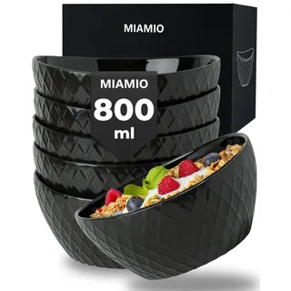 MIAMIO – 6 x 800 ml – Schüssel Set/Müslischalen Set – Moderne Schüsseln Matt – Bowls Set groß – Palmanova Kollektion (Schwarz)