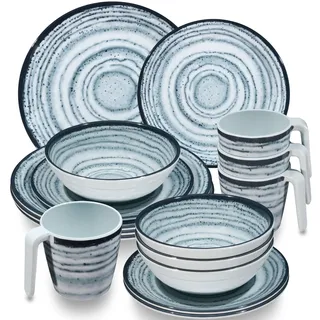 Melamin Geschirr Set Schiefer 4 Personen Blau Wohnwagen Camping Picknick
