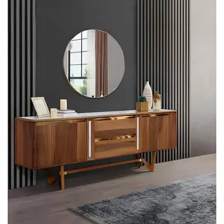 Sideboard Kommoden Set Italienische Möbel 2tlg. Schrank Holz Kommode mit Spiegel - Braun