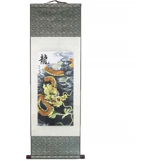 Lachineuse – Kaiserlicher chinesischer Himmelsdrache Kakemono – Wandteppich – japanische Dekoration zum Aufhängen – 100 x 30 cm – Zen-Atmosphäre – Farbe Grau – Geschenkidee aus Japan und Asien