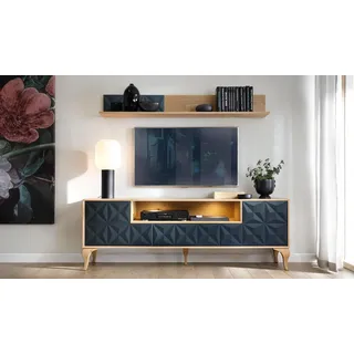 Wohnzimmer Set TV-Lowboard s Medienmöbel Holz Wandregal - Grau