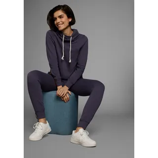 Jogginganzug OCEAN SPORTSWEAR "Essentials Joggingsuit", Damen, Gr. 40, blau (rauchblau), angeraute Sweatware, Obermaterial: 60% Baumwolle, 40% Polyester, unifarben, Sportanzüge Jogginganzug, mit Lederimitat-Details, Topseller