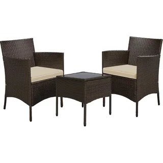 Yaheetech Balkonmöbel Set, 3TLG Gartenmöbel Terrassenmöbel aus PE-Rattan | Gartensitzgruppe Lounge Set inkl. 2 Stühle mit Sitzkissen & Tisch für Balkon Terrasse, Braun-Khaki