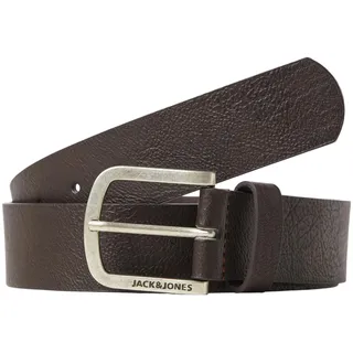 JACK & JONES Herren Jack & Jones Ledergürtel JACHARRY Belt Leder Optik Gürtel mit Logo Metall Schnalle, Farben:Dunkelbraun, Größe Gürtel:105