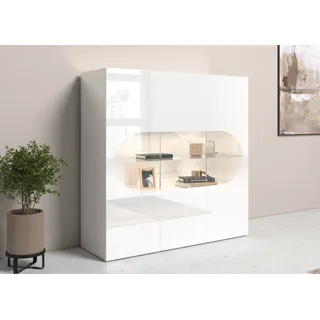 INOSIGN »Real,Highboard,Kommode,Schrank mit 3 Türen,komplett hochglanz lackiert«, mit 3 Türen, davon 2 aus Glas, mit einer großen Glasablage, Höhe 121