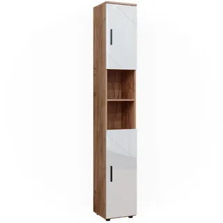 Vicco Badschrank Irma Eiche 30 x 192 cm mit Türen, und offenen Fächern