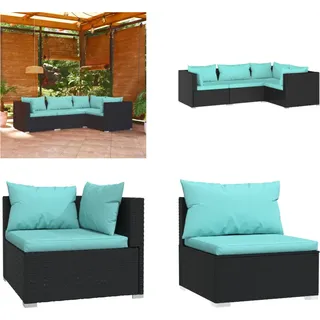vidaXL 4 tlg. Garten Lounge Set mit Kissen Poly Rattan Schwarz - Garten-Lounge-Set - Garten-Lounge-Sets - Terrassen-Lounge-Set - Gartensofa-Set - Schwarz
