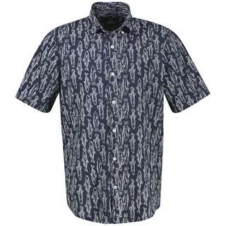 Kurzarmhemd LERROS "Kurzarmhemd mit marinem All-over-Print", Herren, Gr. 6XL, extraweit, blau (classic navy), 99% Baumwolle, 1% Elasthan, Hemden Kurzarmhemd