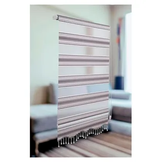 Doppelrollo Klemmfix ohne Bohren in Grau Weiß mit Glitzer und Perlen, Duo Rollo für Fenster und Türen, Plissee Rollo, 70 x 200 cm, blickdicht