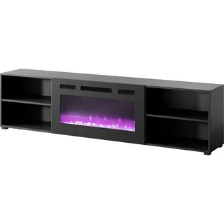 Fernsehschrank mit elektrischem Kamin POLO 200 Tv-Schrank Lowboard Unterschrank Schwarz/Schwarz - Schwarz