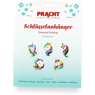 Pracht Creatives Hobby 6044-50071 Diamond Painting Schlüsselanhänger, Motiv Einhörner, Bastelset zum Gestalten von 5 Anhängern mit Glitzersteinchen, für Kinder ab 5 Jahren