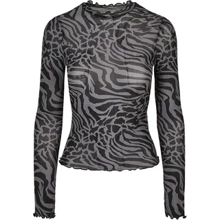 URBAN CLASSICS Turtleneck Top Aop Mesh Langarmbluse Dark Gray / Black M