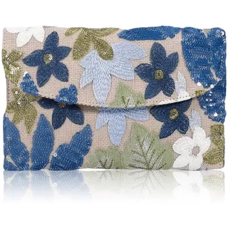 Shimmerz Frauen Clutch Blumenstickerei Pailletten Abendklaue Taschen Party Handtasche Damen(Blau)