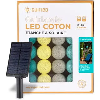 GuirLED - Außengirlande mit Lichtkugeln LED-Guinguette - Wasserdicht IP55 - Hocheffizientes Solarpanel - Automatisches EIN/AUS - 16 Kugeln 3 m- Skandinavisch