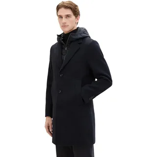 TOM TAILOR Herren 2-in-1 Karo Wollmantel mit abnehmbarer Innenjacke, navy blue structure, L