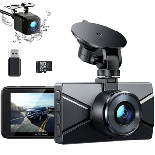 WOLFANG Dashcam Auto Vorne Hinten 2,5K+1080P Auto Kamera, Ultra Nachtsicht, 170°Weitwinkel, WDR, 24 Std. Parkmodus, G-Sensor, Loop-Aufnahme, Innen mit 32GB SD-Karte