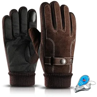 KXF Thermo-Handschuhe für Herren, Leder, Winter, wasserdicht, dick, warm, mit Fleece gefüttert, winddicht, kältebeständig, Touchscreen-Handschuh für Radfahren, Fahren, Laufen, Camping, Wandern
