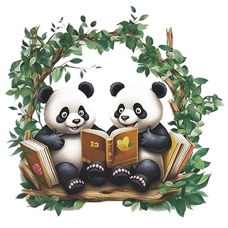 COVPAW Wandtattoo Panda Bücher lesen Wandaufkleber Kinderzimmer gute FreundInnen Flur Küche Wandsticker Schaukel Wanddeko Babyzimmer Wohnzimmer Kindergarten Jungezimmer Mädchenzimmer (2 Pandas)