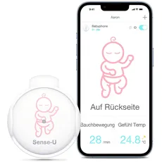 Sense-U Baby Monitor - Babyphone Bewegungsmonitor verbindet Sich direkt mit Ihrem Smartphone und verfolgt die Bauchbewegung, Schlafposition und Gefühlstemperatur Ihres Babys