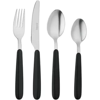 Grunwerg Bistro-Besteck, 24-teiliges Set, 18/0 Edelstahl, abgerundeter Griff, schwarz