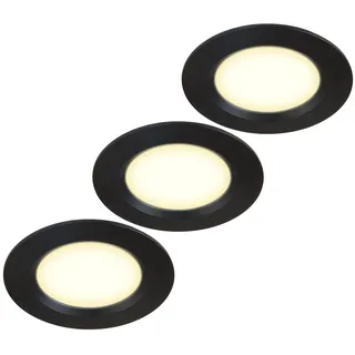 HCFEI 3er Set Möbelleuchte 12V ultra flach 3W LED-Einbaustrahler 55mm Lochausschnitt mit 2M Kabel IP44 Deckenspot für Spiegelschränke, Vitrinen, Möbel und Schränke (Schwarz 3000K)