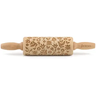 Folkroll Motiv-Teigrolle , Naturfarben , Holz , Buche , 4.5x4.5x23 cm , nachhaltig, nachwachsender Rohstoff , Backen & Backzubehör, Nudelhölzer & Teigschaber