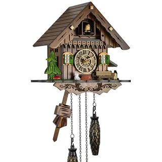 Eble Kuckucksuhr Kuckuckuhr Echtholz NEU batteriebetriebenes Quartzwerk Musik Kuckuckruf Schwarzwaldhaus 21cm- 60850000