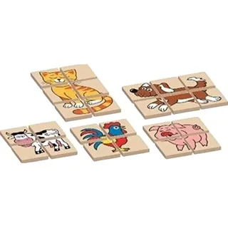 Detoa Doppelseitiges Tierpuzzle aus Holz 12 Teile 5 Tiere in einer Schachtel 17x12x1,5 cm