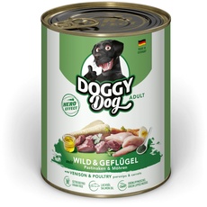 DOGGY Dog Paté Wild & Geflügel, 6 x 800 g, Nassfutter für Hunde, getreidefreies Hundefutter mit Lachsöl und Grünlippmuschel, Alleinfuttermittel mit Pastinake und Möhre, Made in Germany