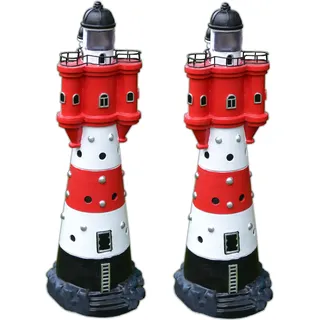 2er Set XL LED Solar Leuchtturm 50 cm | Garten Deko Leuchtfeuer Rot Weiß | Gartendeko Beleuchtung Mit Dämmerungssensor | Solarbeleuchtung Gartendekoration