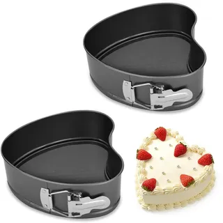 LUPATDY 2 Stück Backform Herz 15CM, Kuchenform Springform mit Antihaftbeschichtung, Herzbackform Kuchenform mit Flachboden, Kleine Tarteform Kuchenbackformen mit Flachboden für Kuchen Backen, Schwarz