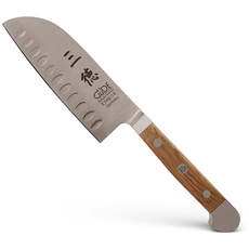 GÜDE Solingen - Santoku Messer mit Kulle geschmiedet, 14 cm, Fasseichenholz, ALPHA FASSEICHE, Doppelkropf, Handmade Germany