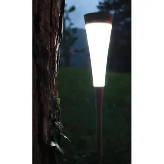 Solare Roseau: 30 Lumen. Gartenleuchte aus Holz und Metall, mit floralem Design, in Weiß