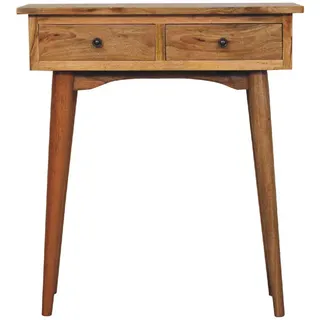 Artisan Furniture Konsole Eichen-Finish Kleine Flur Tisch, 2 Schubladen, Nordische Beine , Braun , Holz , Echtholz,Mangoholz , Holz Optik , Rechteckig , 70x78x30 cm , FSC 100%, Handmade in India , Wohnzimmer, Wohnzimmertische, Konsolentische