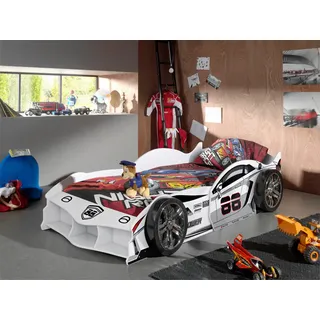 Vipack Kinderbett Max 90 x 200 cm MDF glänzend weiß lackiert Rennwagen