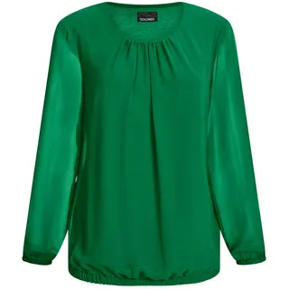 GOLDNER Klassische Bluse "Kurzgröße Jerseybluse mit Falten-Details" Rundhalsausschnitt, grün